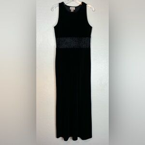 Maxou Velvet Midriff Cutout Leaf Maxi Evening Dress Sz M Black 90s Y2K 0795‎